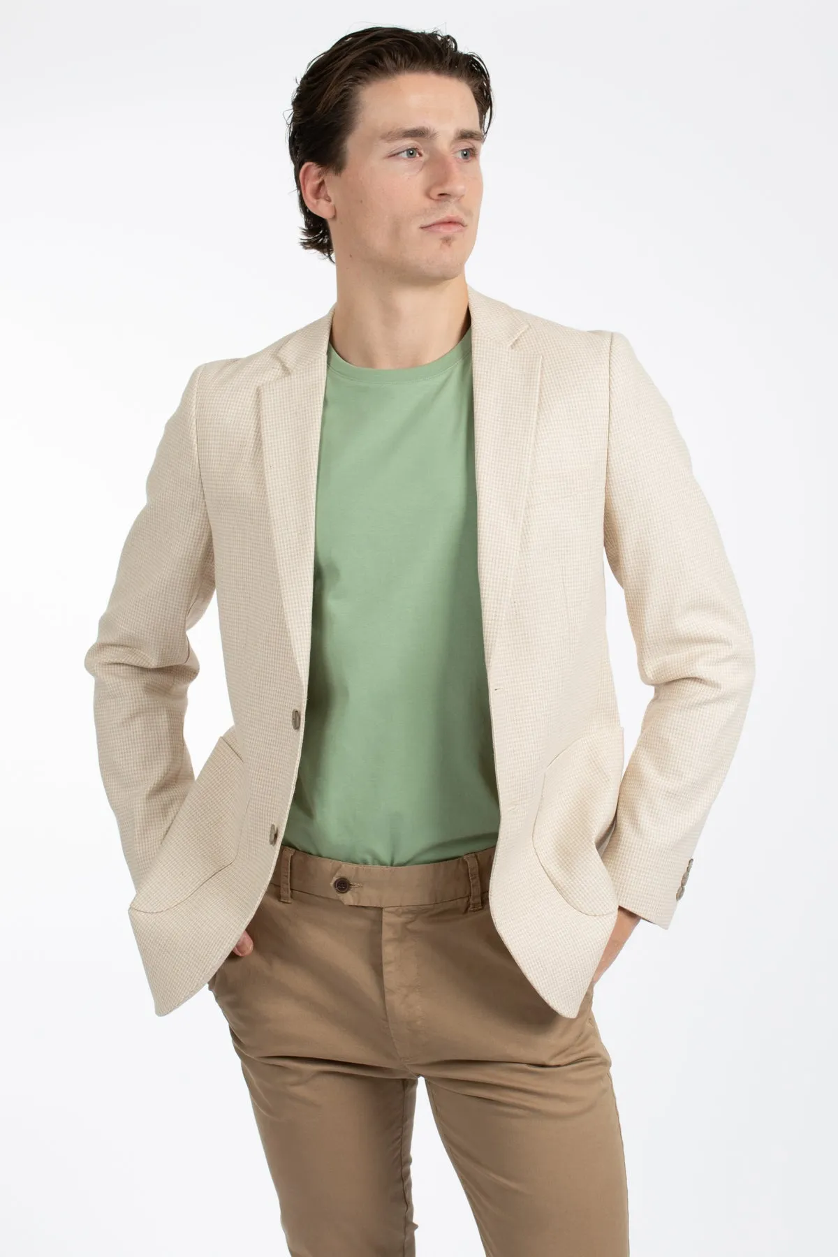 Natural Check Patch Pocket Linen Blazer