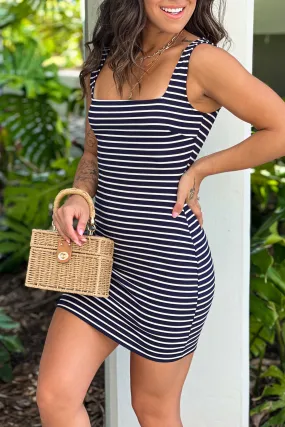 Navy Striped Bodycon Dress