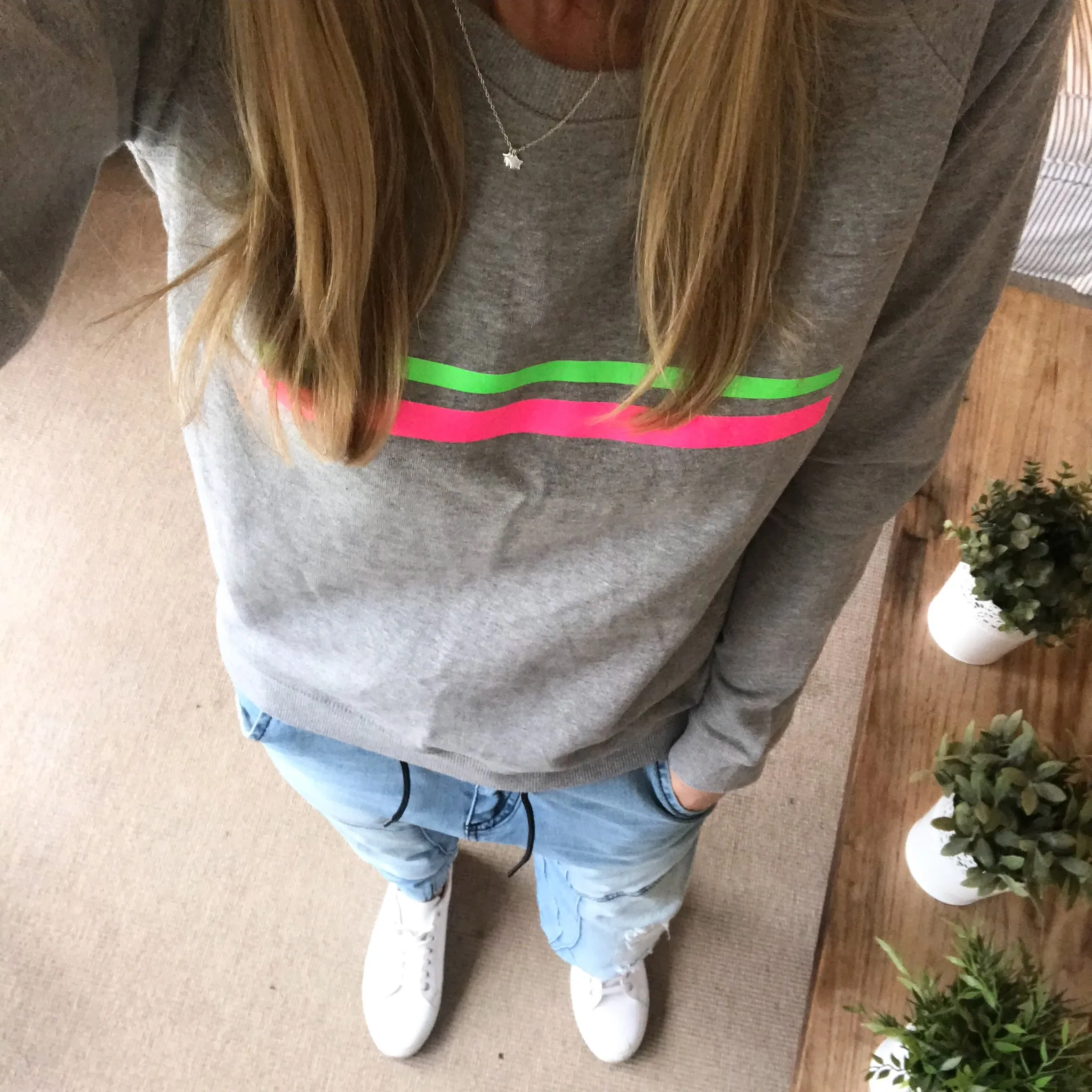 Neon pink & green stripe sweatshirt