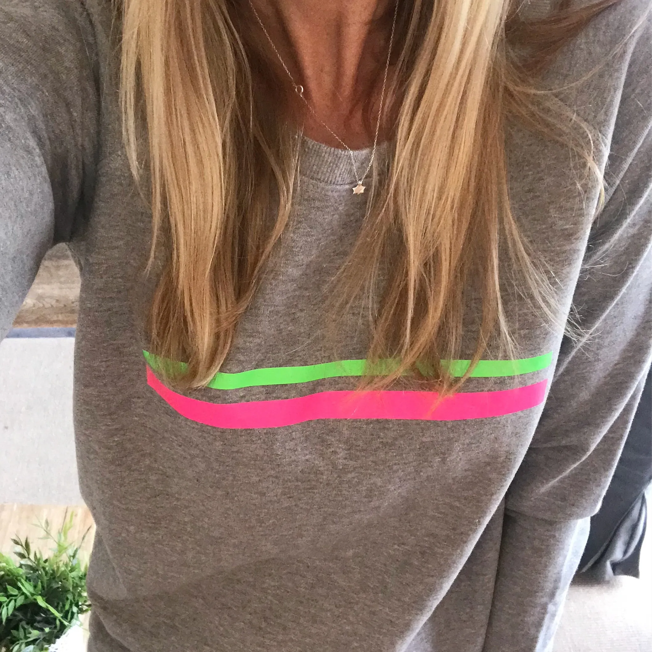 Neon pink & green stripe sweatshirt