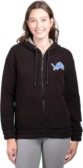 NFL Womens Full Zip Soft Sherpa Hoodie Sweatshirt Jacket|Detroit Lions