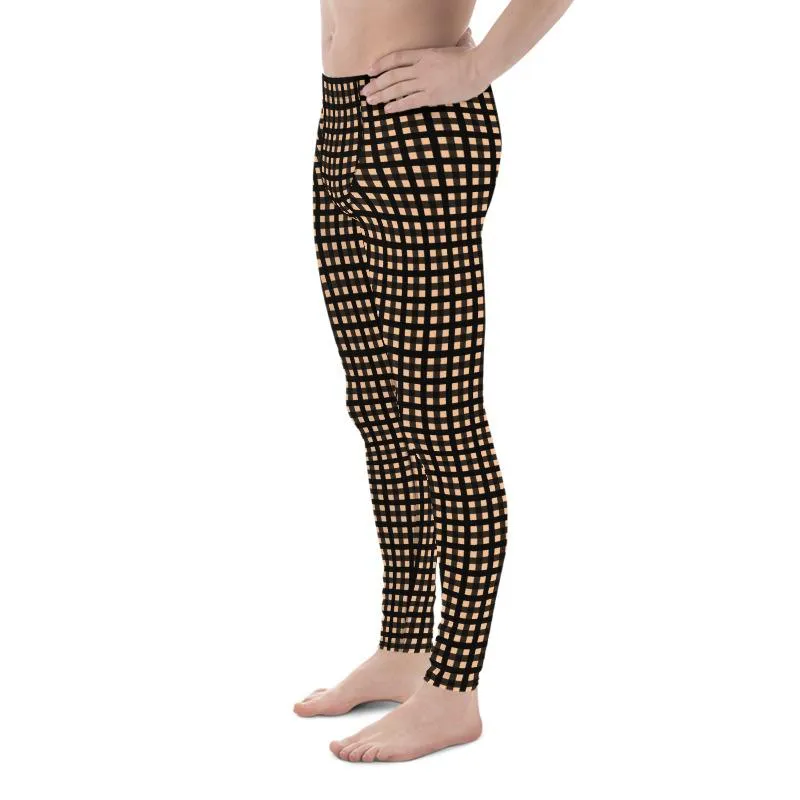 Nude Buffalo Plaid Print Meggings, Men's Leggings Compression Tights- Made in USA/EU