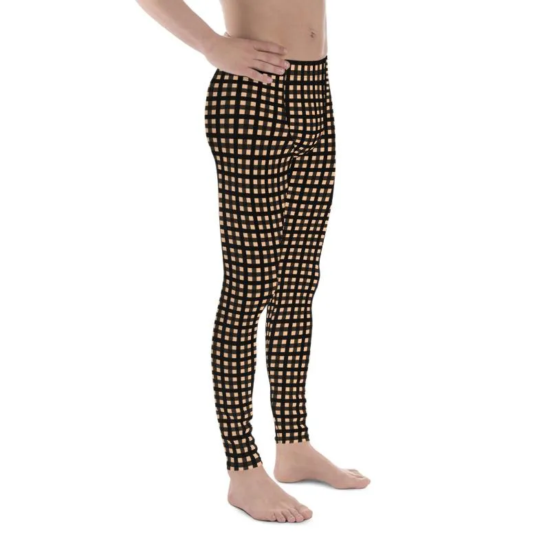 Nude Buffalo Plaid Print Meggings, Men's Leggings Compression Tights- Made in USA/EU