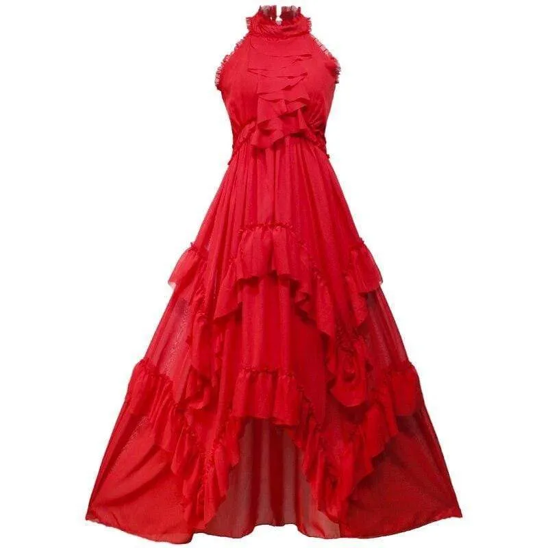 Off Shoulder Big Red Chiffon Maxi Dress | Mandala