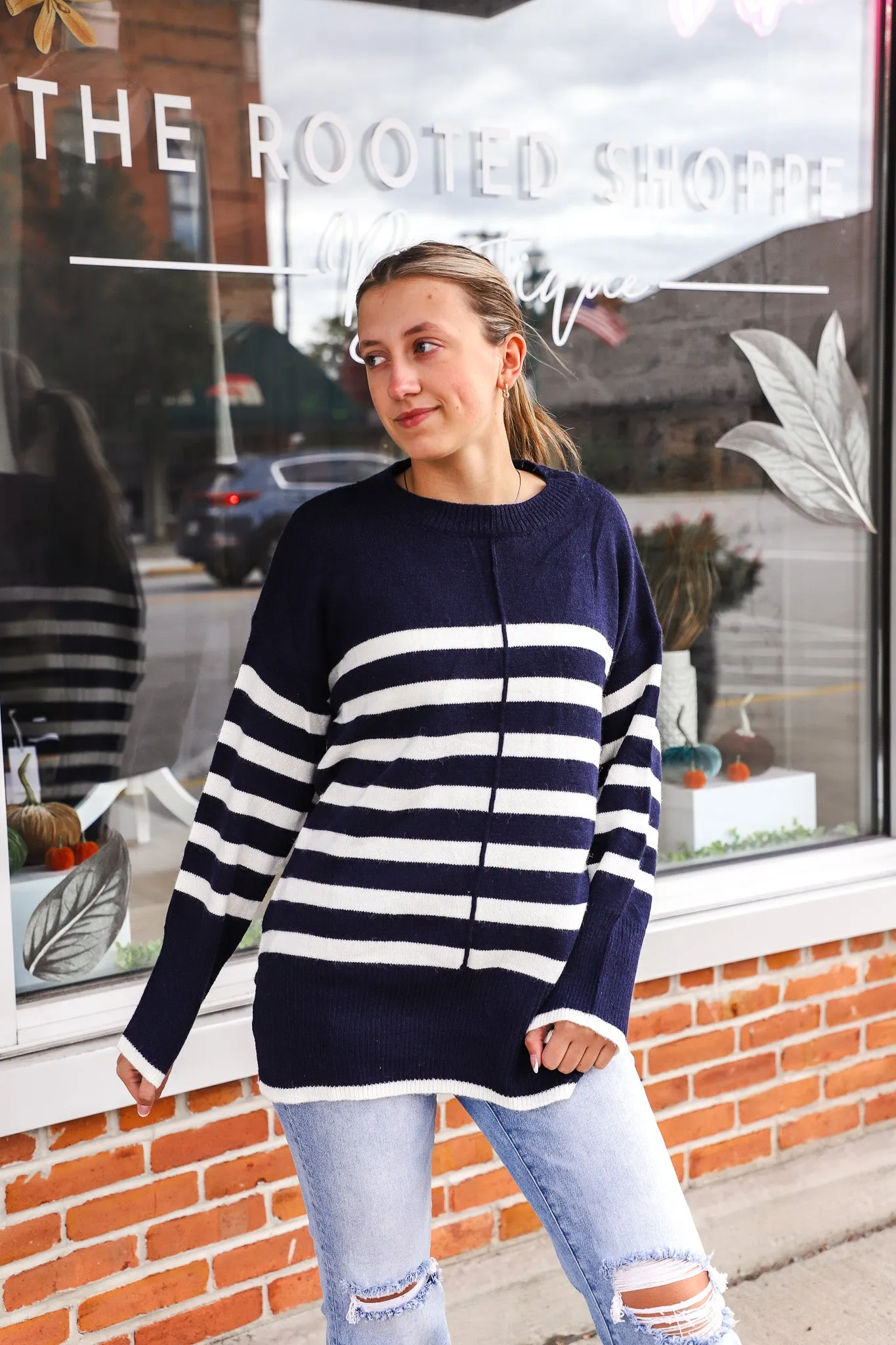 Olivia Striped Soft Sweater Tunic Top