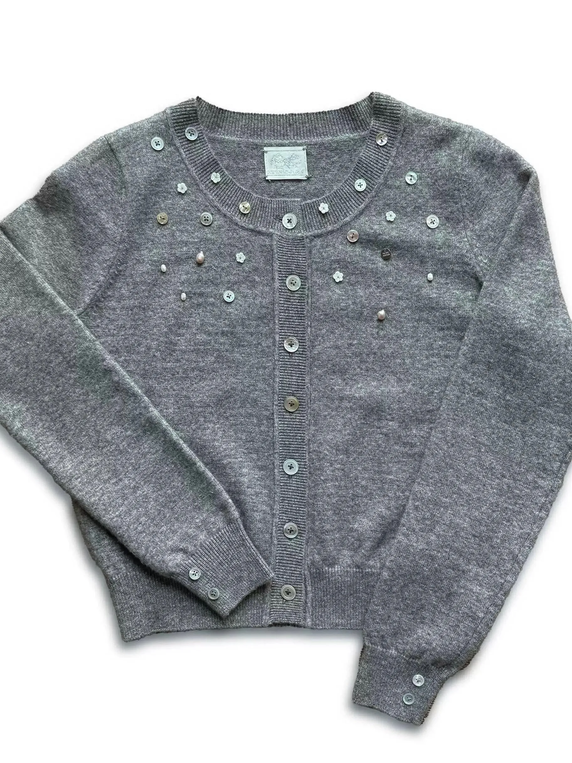 [Pacific Position] My Heart Is Full Of Dreams Grey Pearls and Cashmere Blend Cardigan Christmas