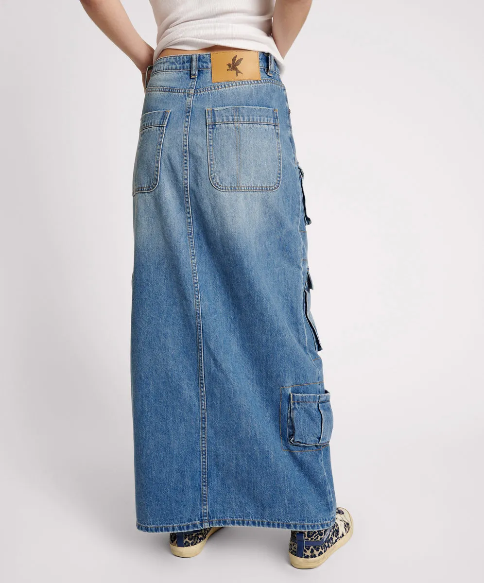 PACIFICA 90S CARGO POCKET COLUMN DENIM SKIRT