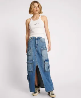 PACIFICA 90S CARGO POCKET COLUMN DENIM SKIRT