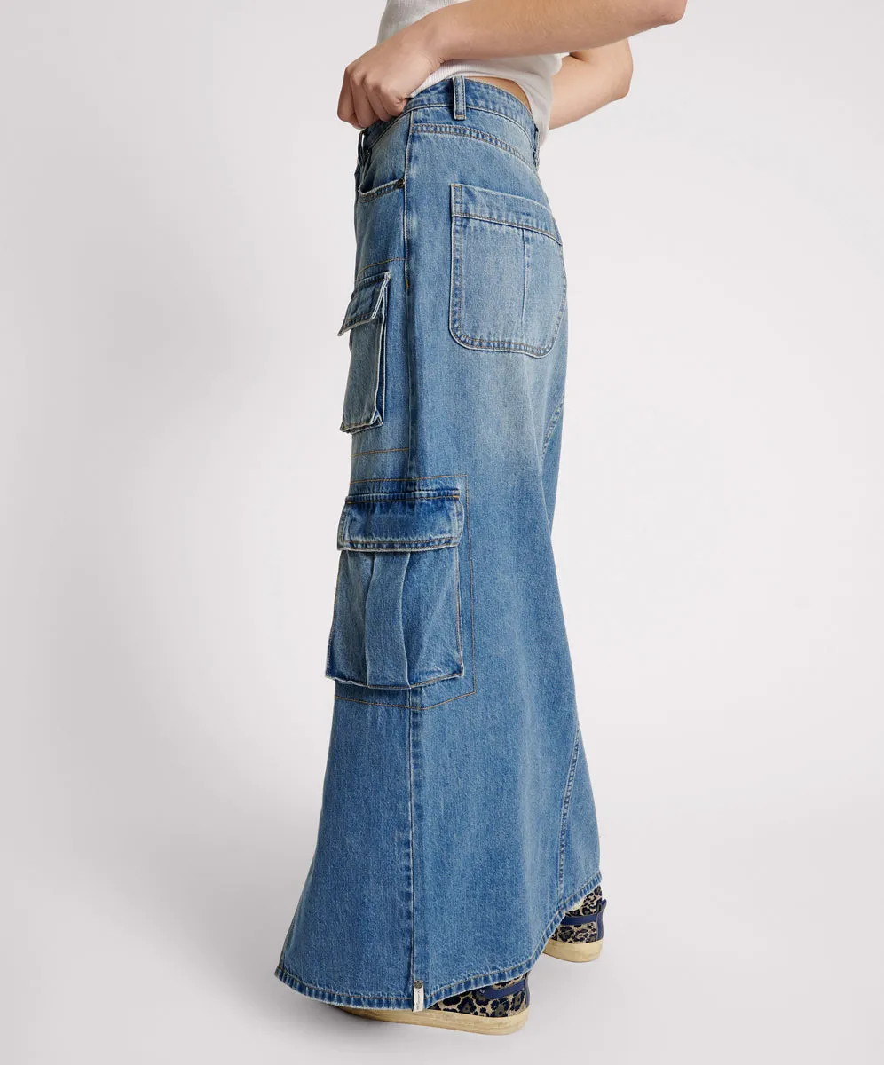 PACIFICA 90S CARGO POCKET COLUMN DENIM SKIRT