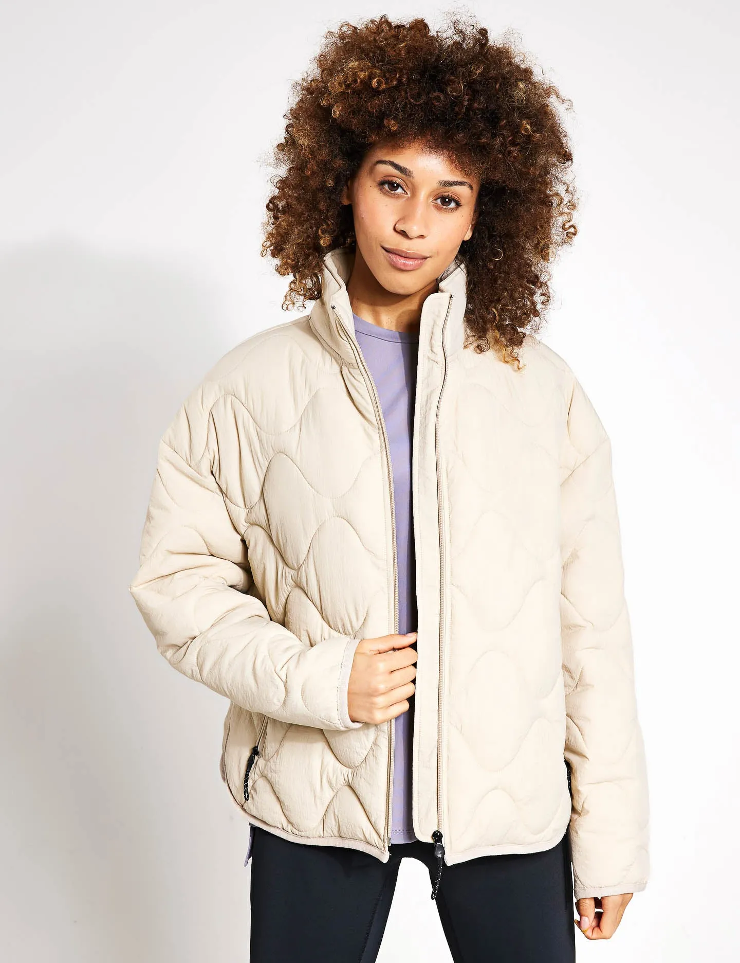 Packaway Quilted Funnel Neck Jacket - Beige