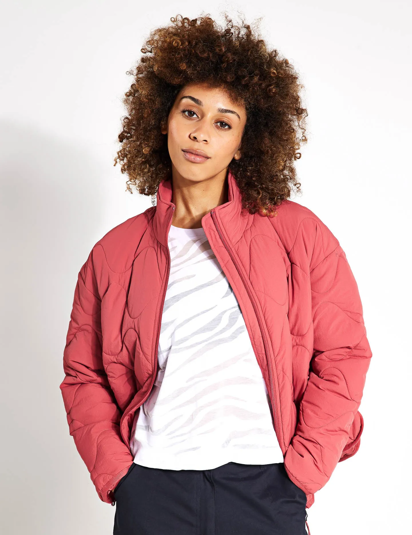 Packaway Quilted Funnel Neck Jacket - Brick