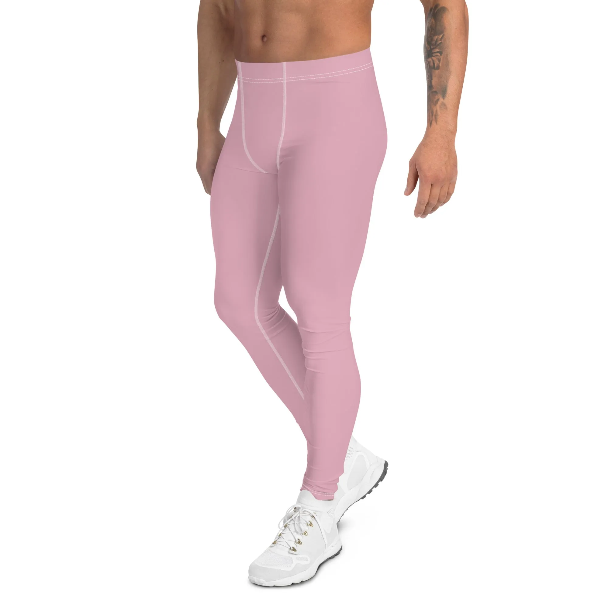 Pale Pink Color Meggings, Solid Ballet Pink Color Premium Quality Best Designer Men's Leggings - Made in USA/EU/MX