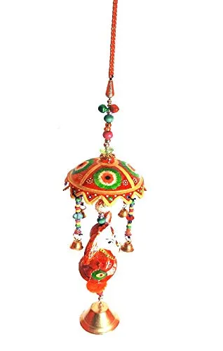 Palpal Art Gallery Car Rear ViewGANESHA Jhumer Mirror Decor Decorative JHOOMAR Wind Chime Hanging Jhumer Red Colour Full Door,Wall Hanging for Home,tample Decoration (30X7X7CM)