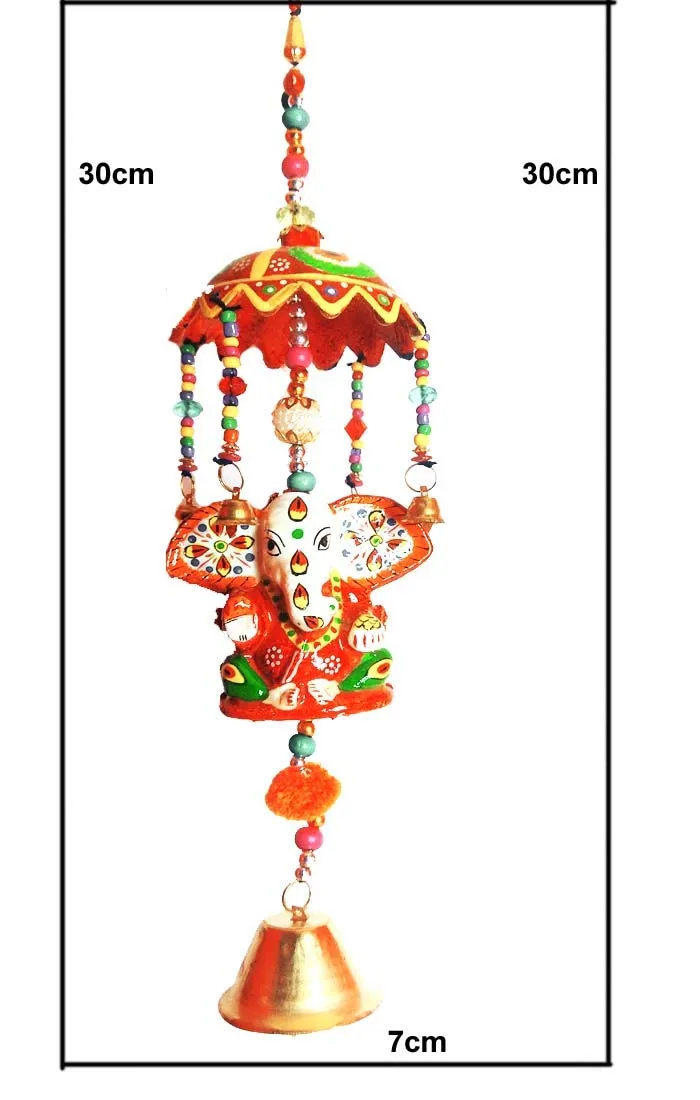 Palpal Art Gallery Car Rear ViewGANESHA Jhumer Mirror Decor Decorative JHOOMAR Wind Chime Hanging Jhumer Red Colour Full Door,Wall Hanging for Home,tample Decoration (30X7X7CM)