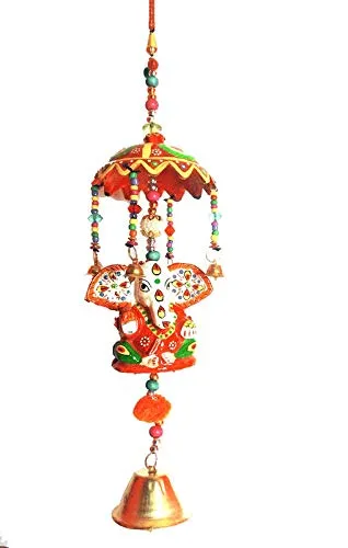 Palpal Art Gallery Car Rear ViewGANESHA Jhumer Mirror Decor Decorative JHOOMAR Wind Chime Hanging Jhumer Red Colour Full Door,Wall Hanging for Home,tample Decoration (30X7X7CM)