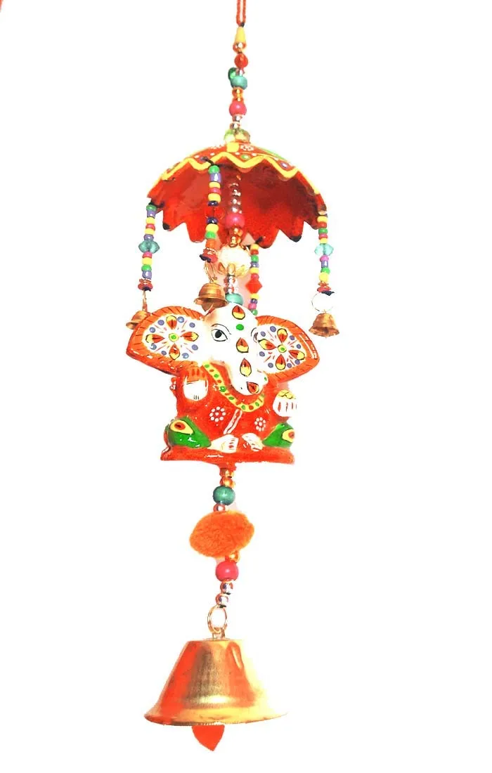 Palpal Art Gallery Car Rear ViewGANESHA Jhumer Mirror Decor Decorative JHOOMAR Wind Chime Hanging Jhumer Red Colour Full Door,Wall Hanging for Home,tample Decoration (30X7X7CM)