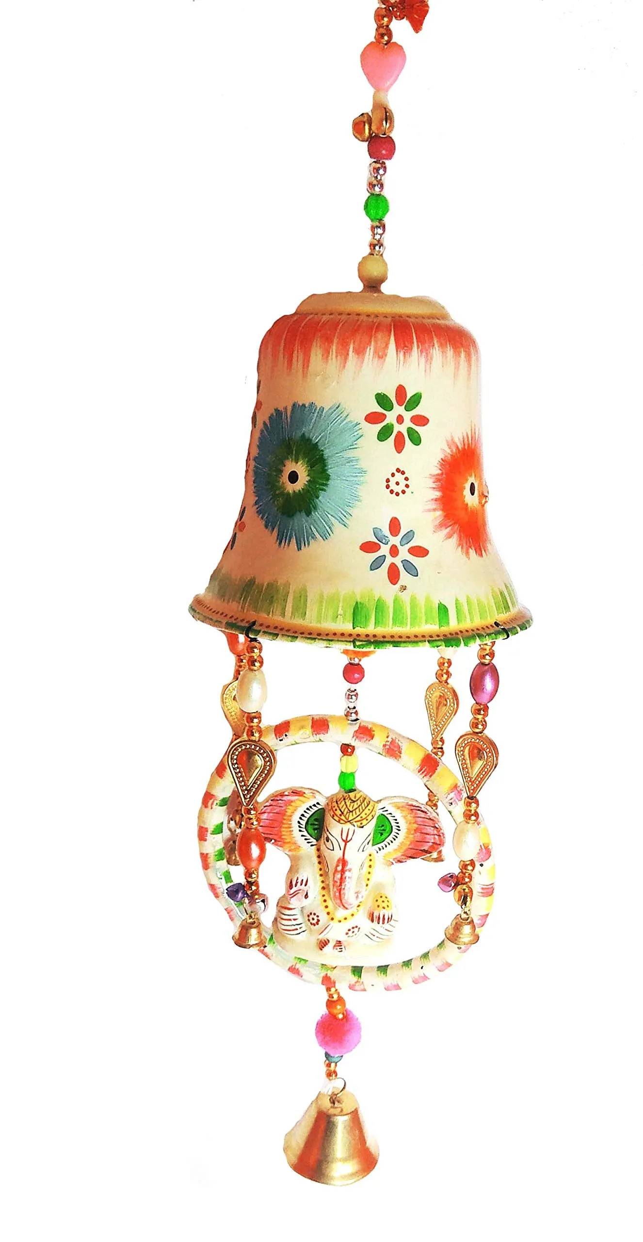 Palpal Art Gallery Paper Mache Decorative JHOOMAR Wind Chime Hanging Bell Ganesha Jhumer White Colour Full Door,Wall Hanging for Home,tample,Event Decoration (42x11.5x11.5cm)