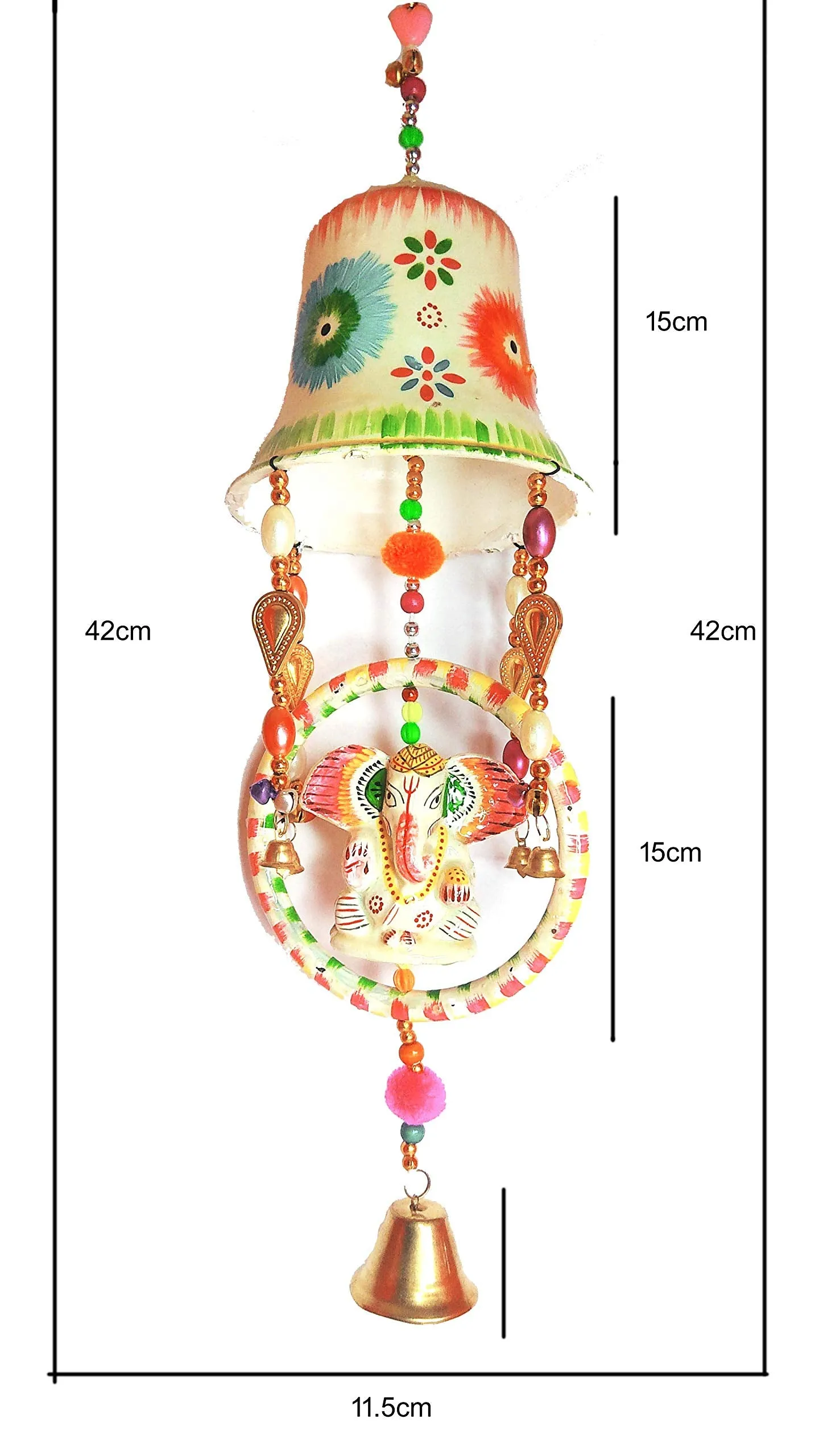 Palpal Art Gallery Paper Mache Decorative JHOOMAR Wind Chime Hanging Bell Ganesha Jhumer White Colour Full Door,Wall Hanging for Home,tample,Event Decoration (42x11.5x11.5cm)