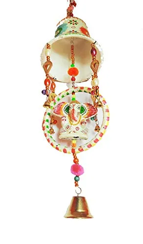 Palpal Art Gallery Paper Mache Decorative JHOOMAR Wind Chime Hanging Bell Ganesha Jhumer White Colour Full Door,Wall Hanging for Home,tample,Event Decoration (42x11.5x11.5cm)