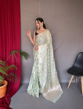 Pastel Green Saree in Tabby Soft Silk Woven