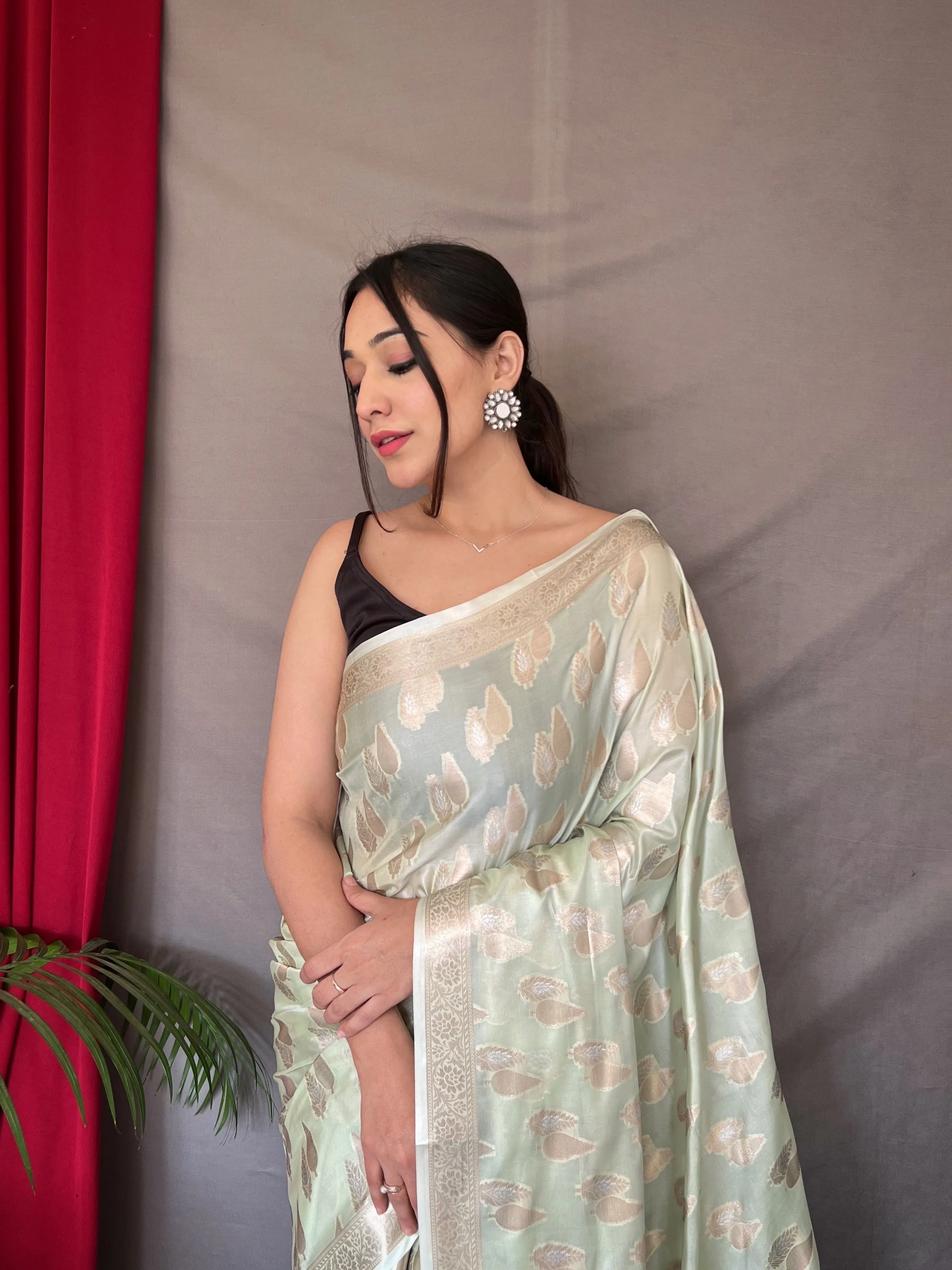 Pastel Green Saree in Tabby Soft Silk Woven