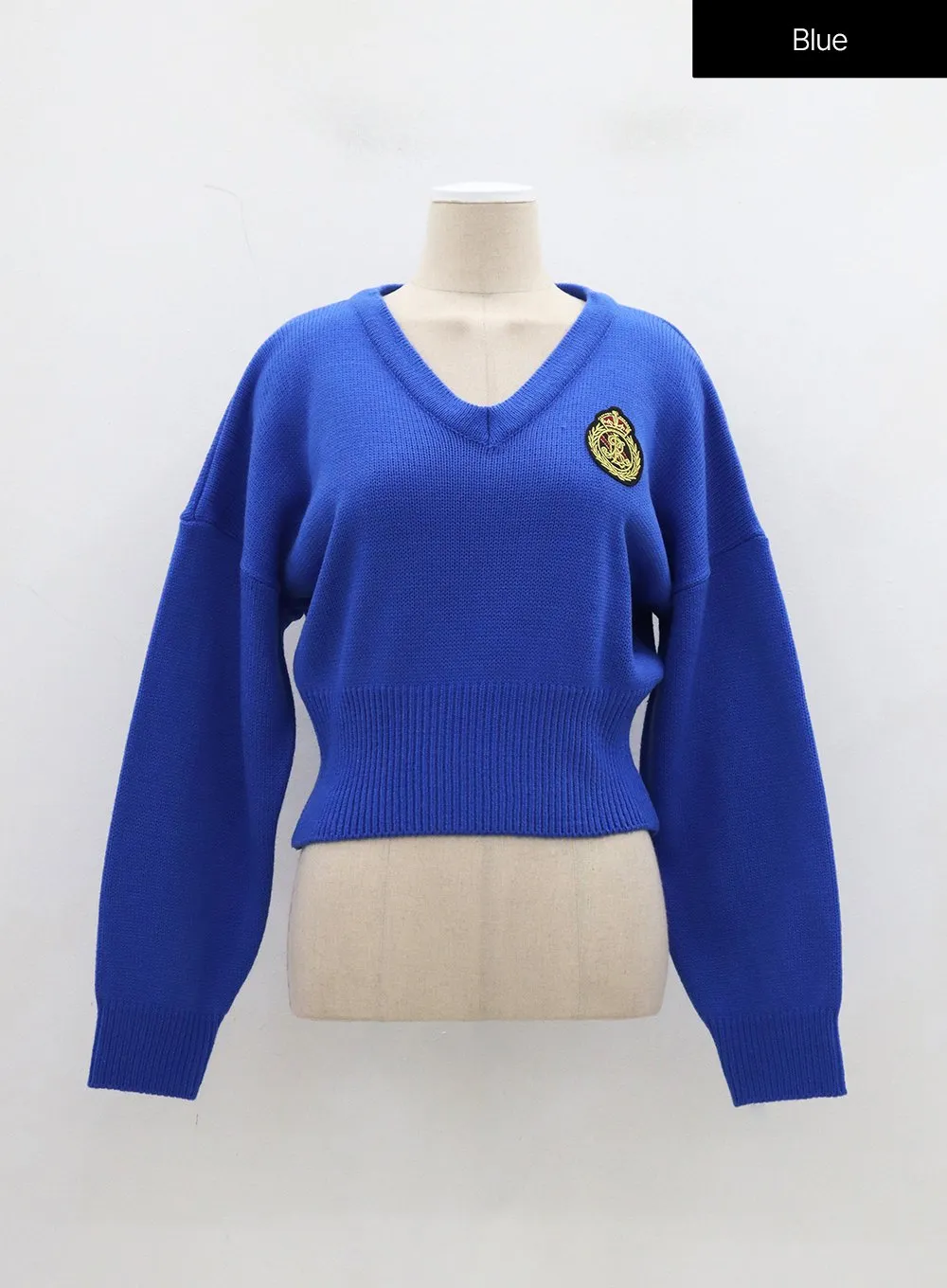 Patch V-Neck Cropped Sweater OJ316