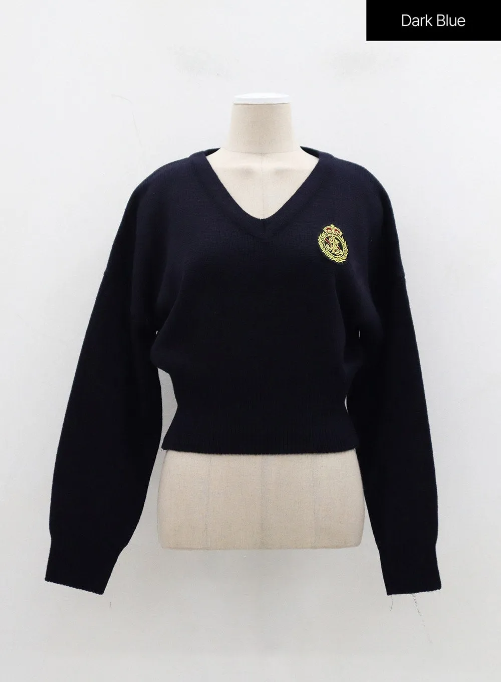 Patch V-Neck Cropped Sweater OJ316