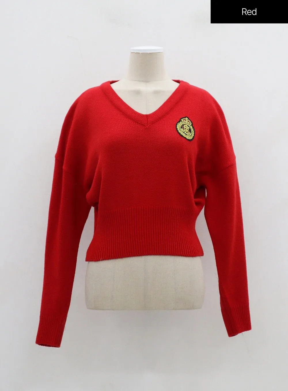 Patch V-Neck Cropped Sweater OJ316