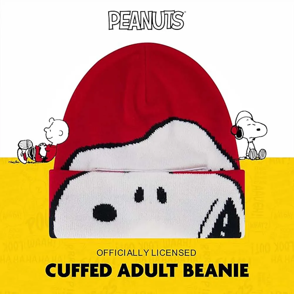 Peanuts Snoopy Beanie Hat, Knit Roll Down Cuffed Winter Cap