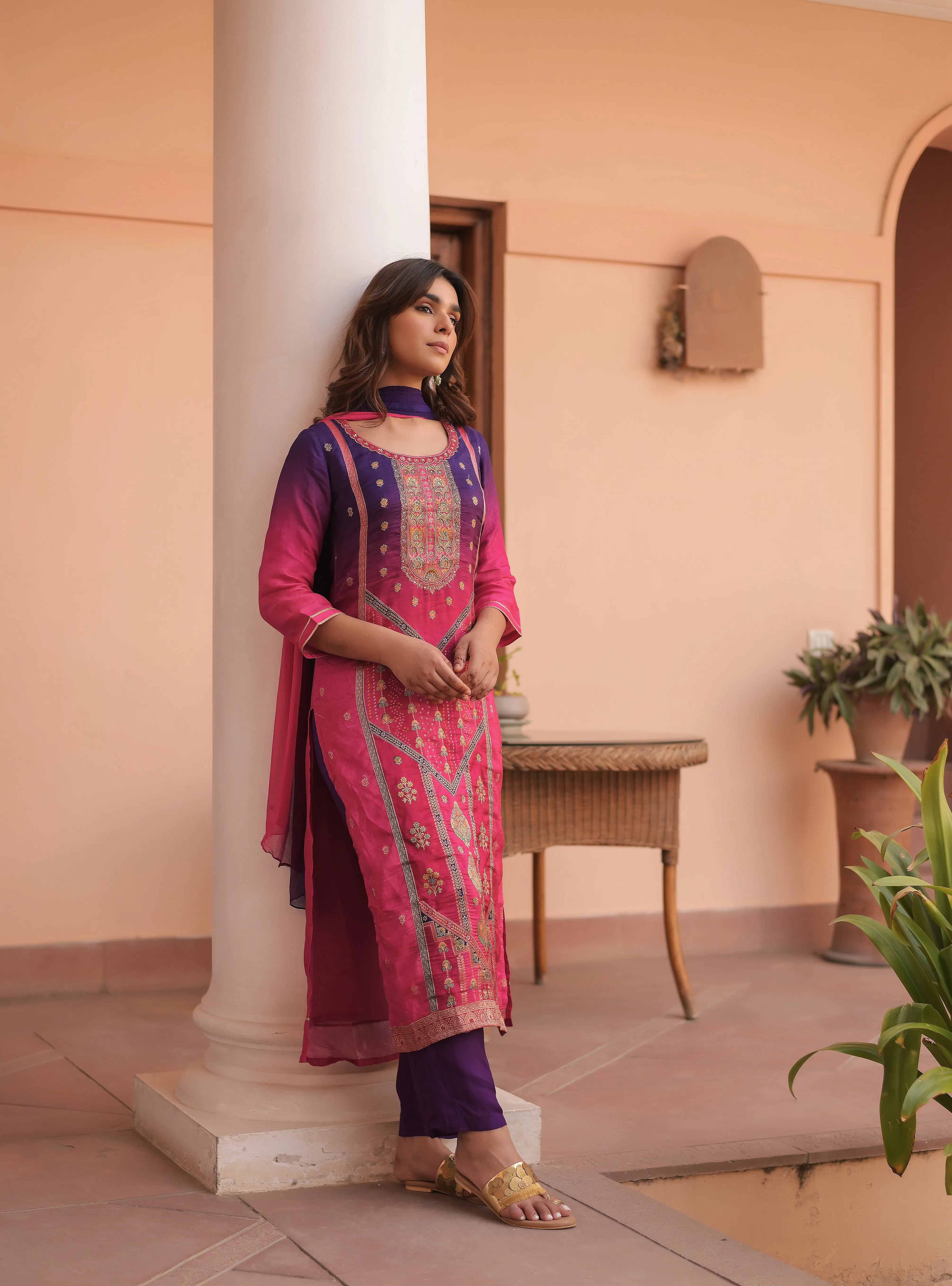 Pink Blue Harmony Kurta Set With Dupatta