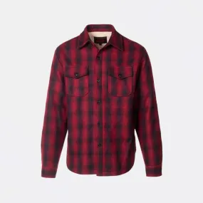 Plaid Wool Blend Faux Sherpa Lined CPO Shirt (Red)