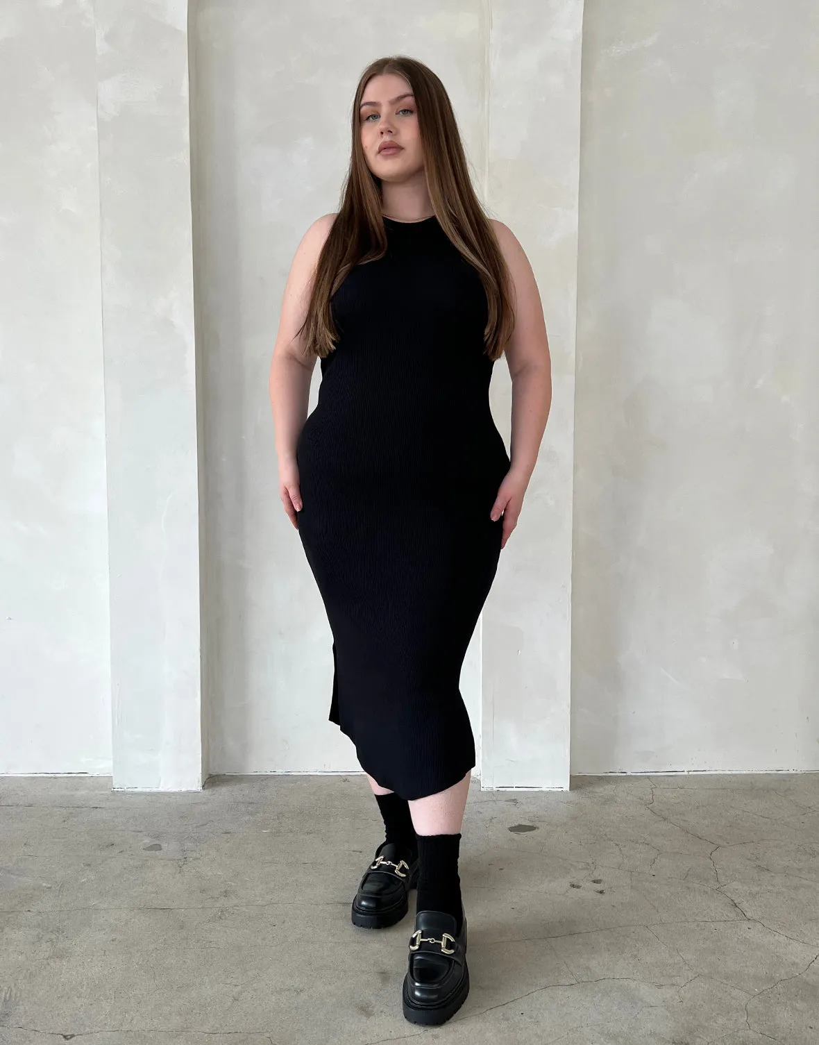 Plus Size Rib Knit Bodycon Midi Dress