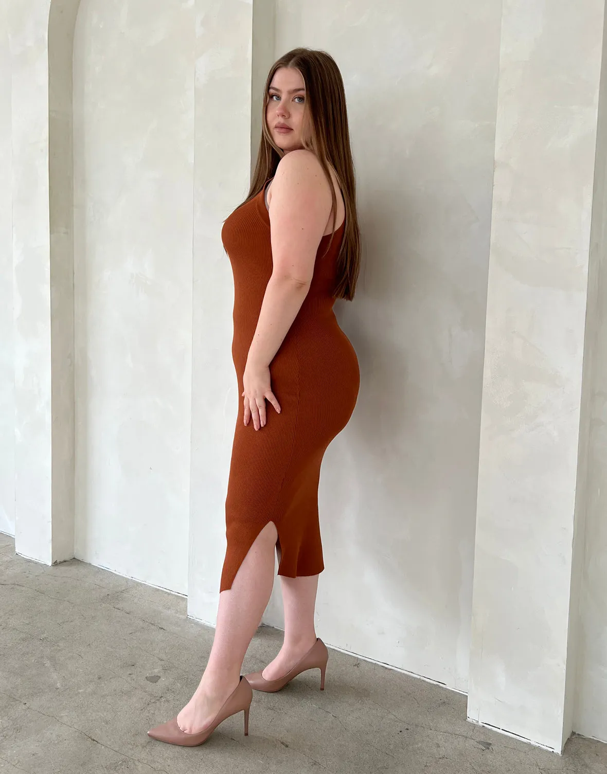 Plus Size Rib Knit Bodycon Midi Dress