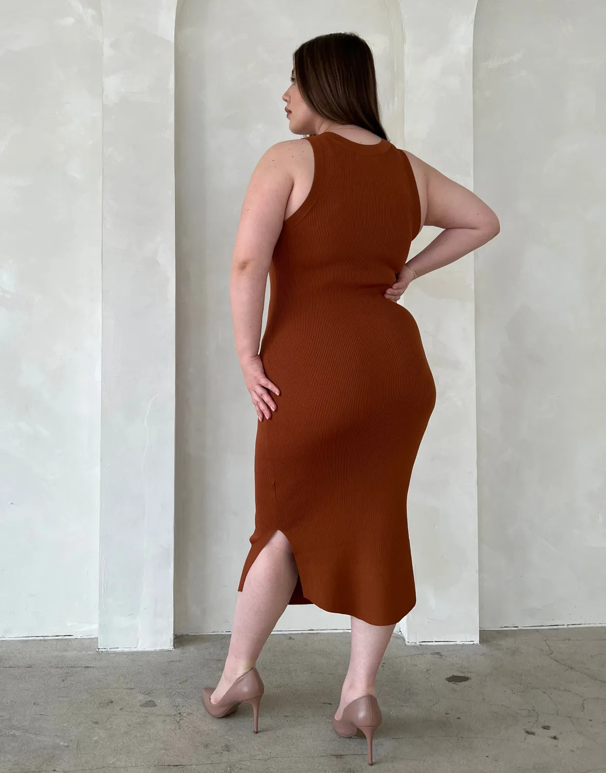 Plus Size Rib Knit Bodycon Midi Dress