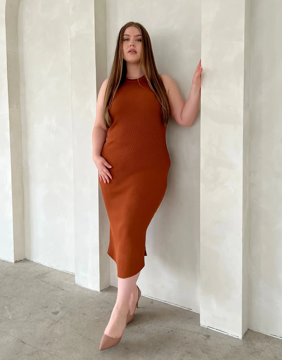 Plus Size Rib Knit Bodycon Midi Dress