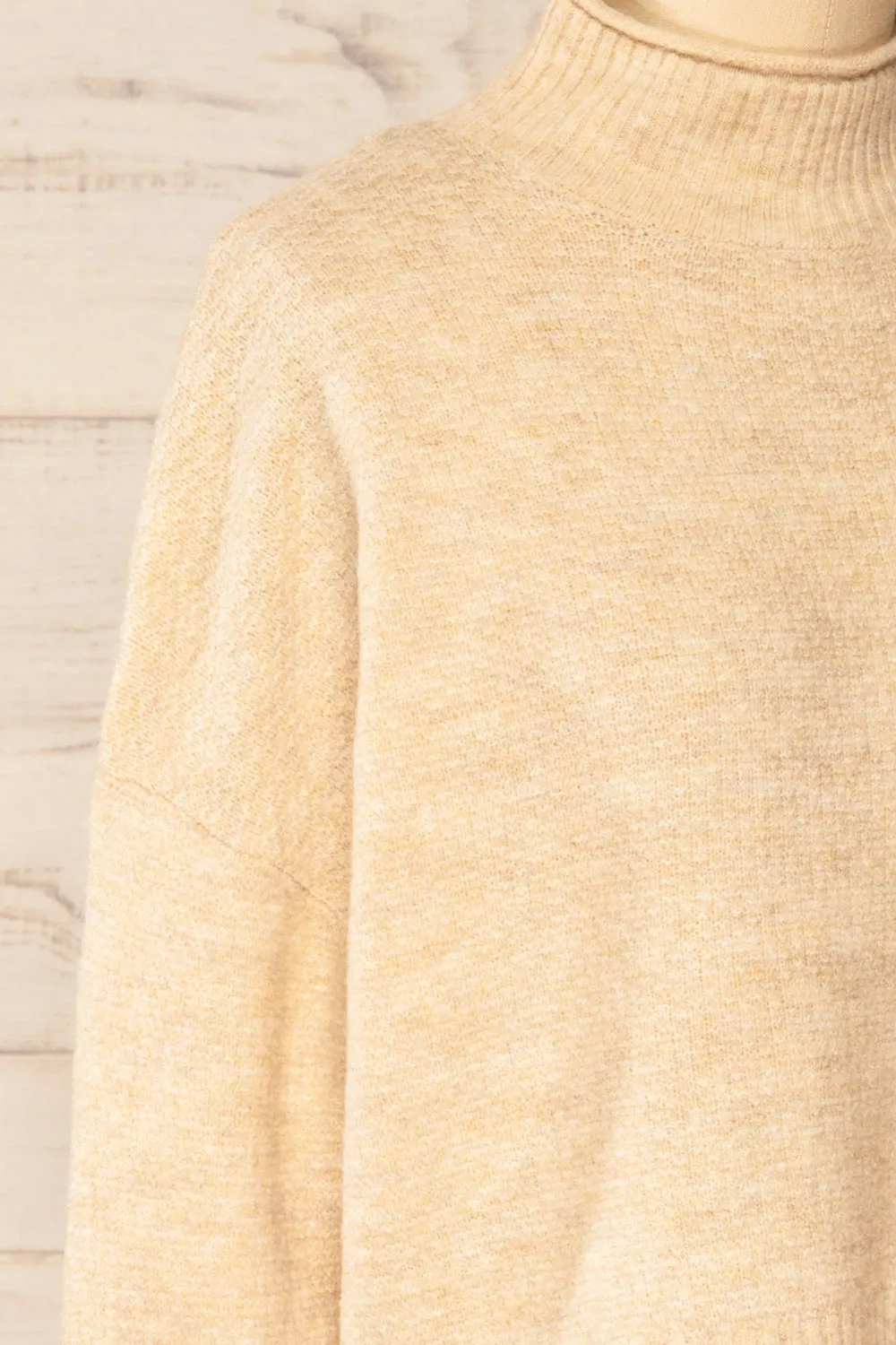 Pori Beige | Soft Knit Mock Neck Sweater