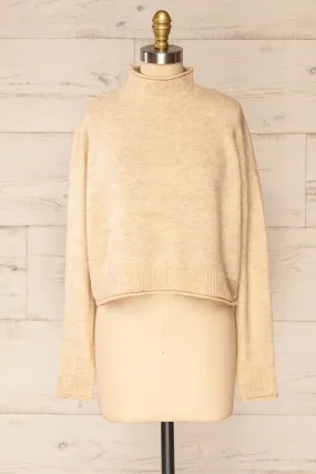 Pori Beige | Soft Knit Mock Neck Sweater