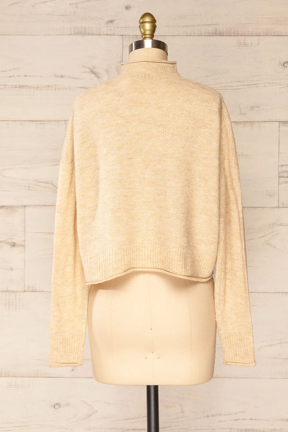 Pori Beige | Soft Knit Mock Neck Sweater