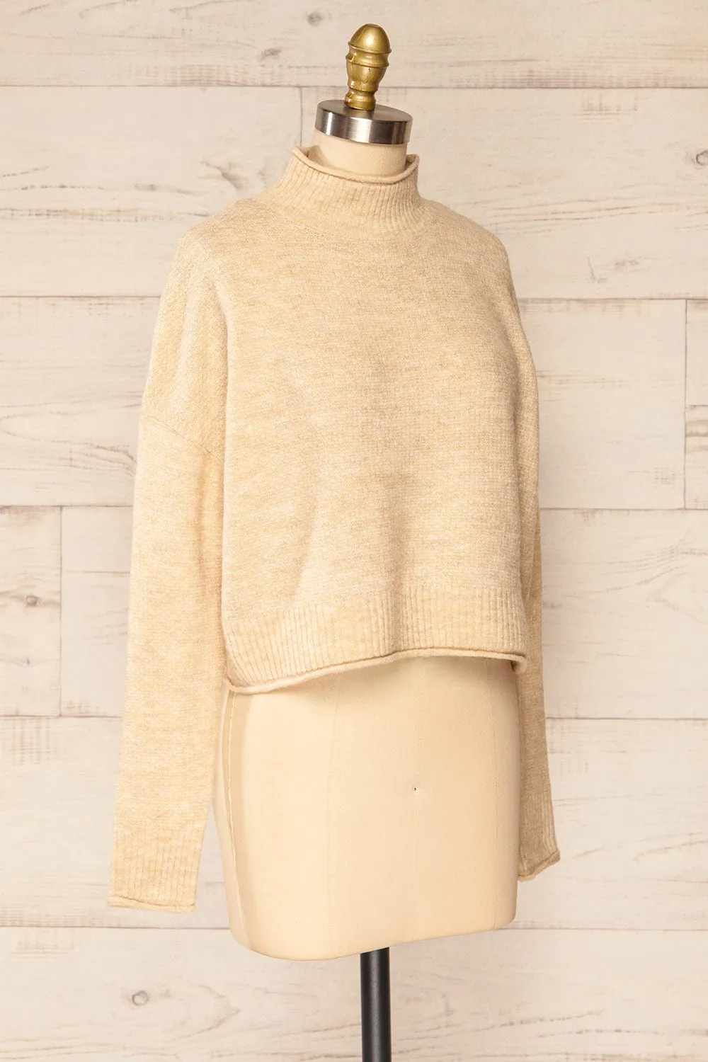 Pori Beige | Soft Knit Mock Neck Sweater