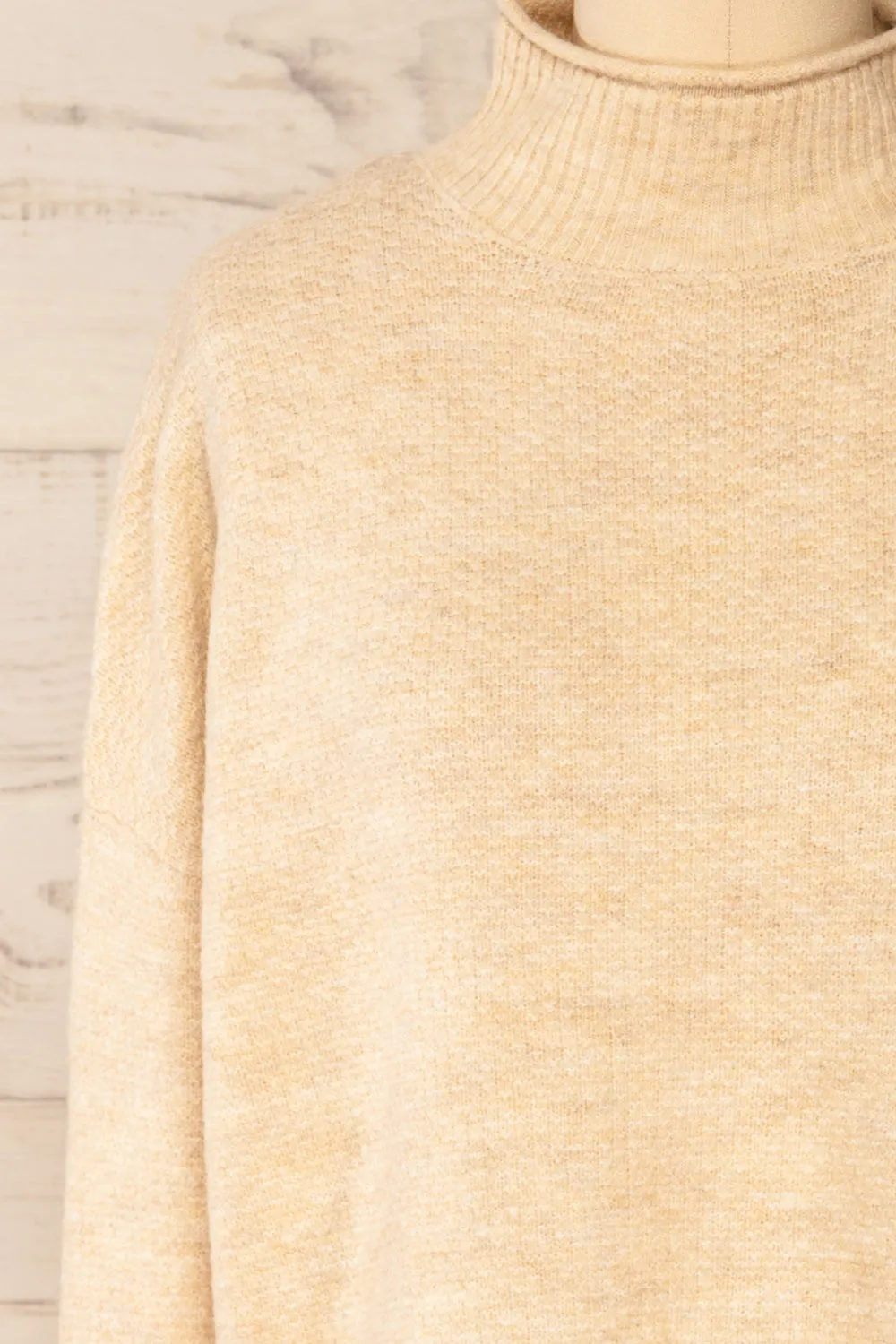 Pori Beige | Soft Knit Mock Neck Sweater