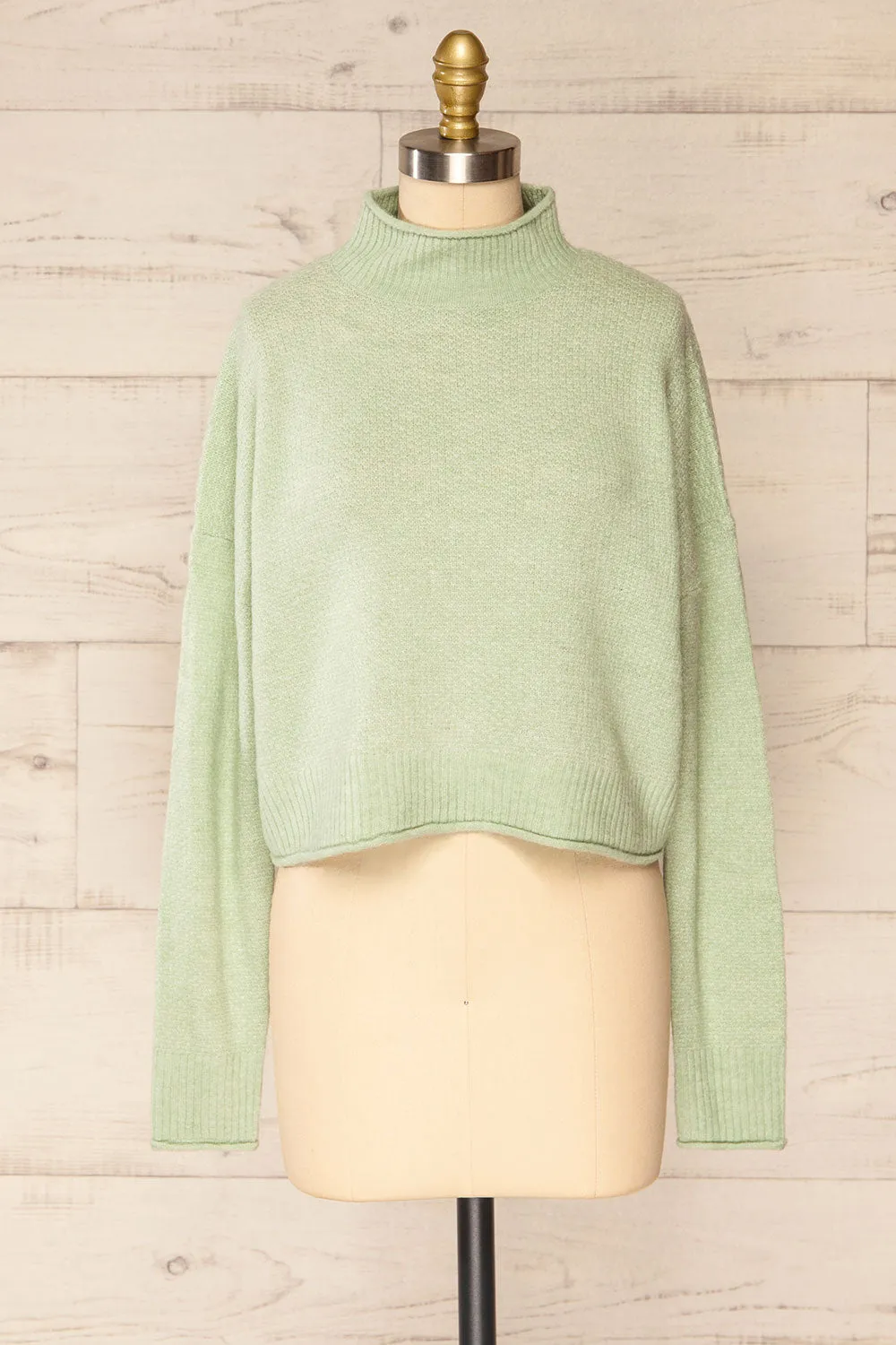 Pori Mint | Soft Knit Mock Neck Sweater