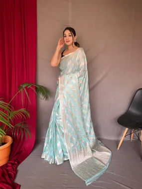 Powder Blue Saree in Tabby Soft Silk Woven