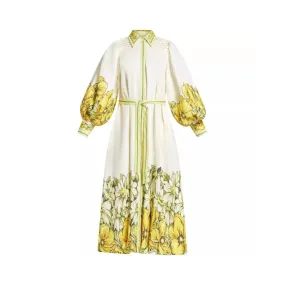 Pre Order:  Elegant Floral Yellow Lace Up Dress