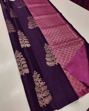 Prominent Wine Soft Silk Saree With Blooming Blouse Piece