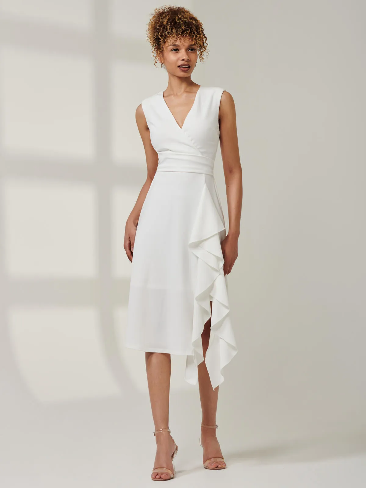 Qiana Ruffle Detail Midi Dress, White