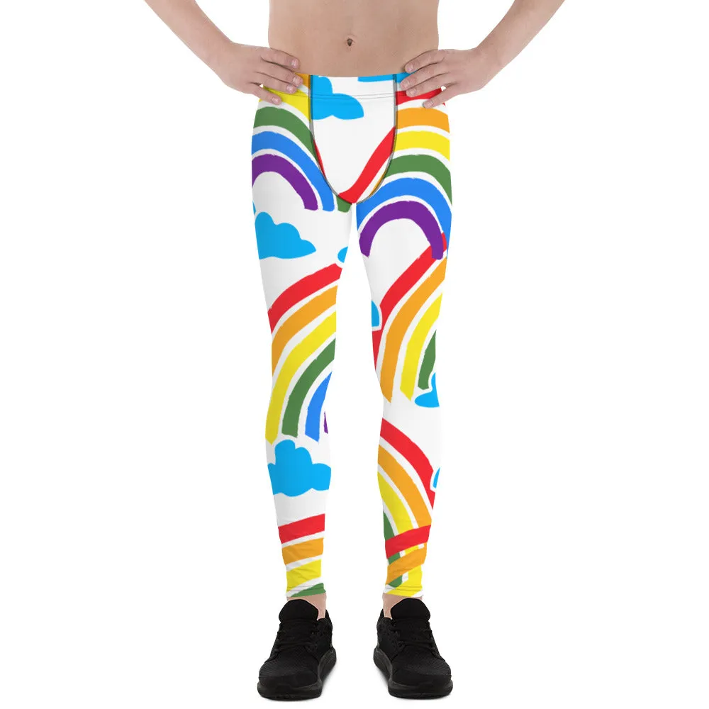 Rainbow Striped Men's Leggings, Best Gay Pride Best Men's Leggings Pride Outfits-Made in USA/EU/MX