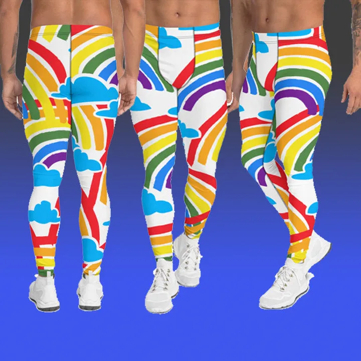 Rainbow Striped Men's Leggings, Best Gay Pride Best Men's Leggings Pride Outfits-Made in USA/EU/MX