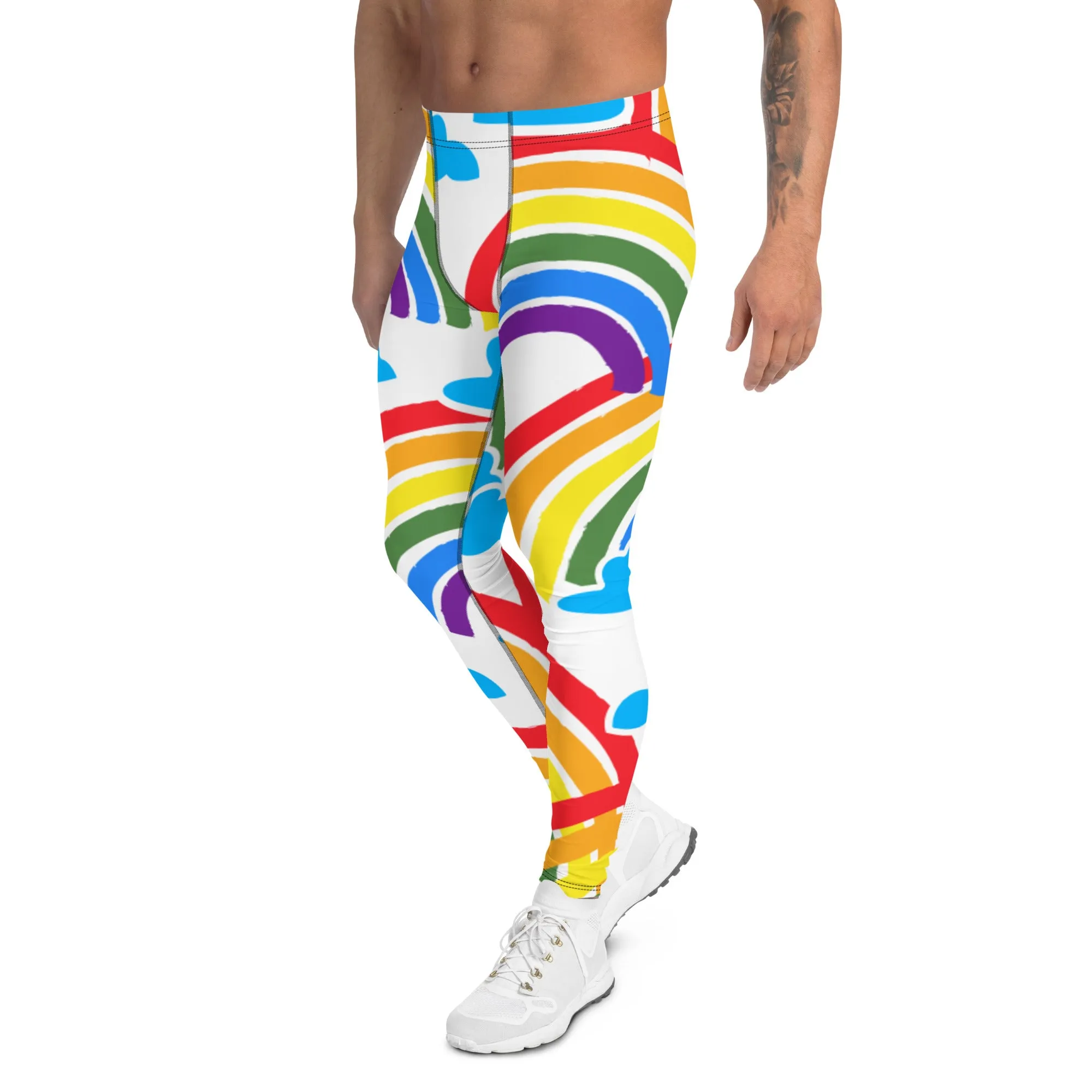 Rainbow Striped Men's Leggings, Best Gay Pride Best Men's Leggings Pride Outfits-Made in USA/EU/MX