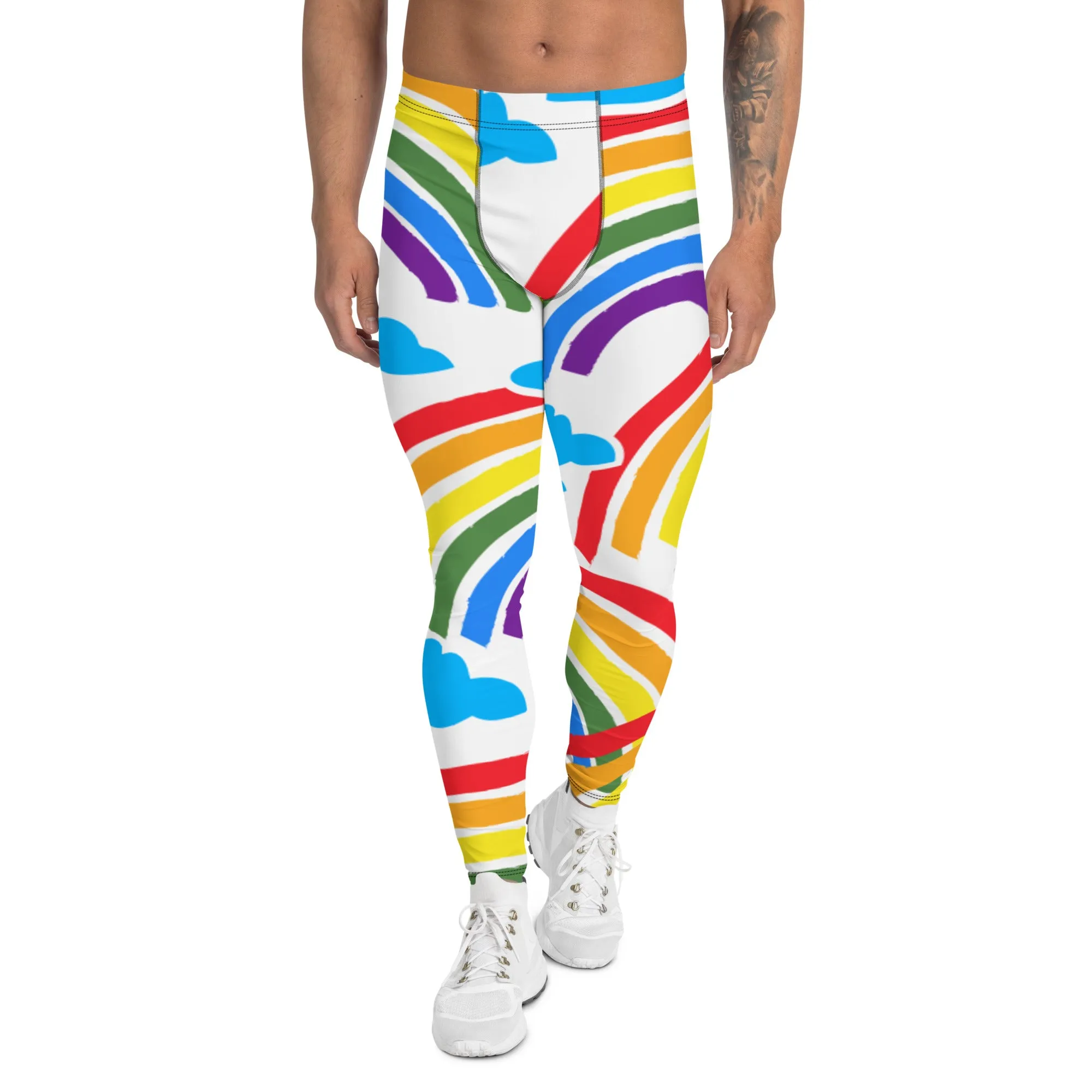 Rainbow Striped Men's Leggings, Best Gay Pride Best Men's Leggings Pride Outfits-Made in USA/EU/MX