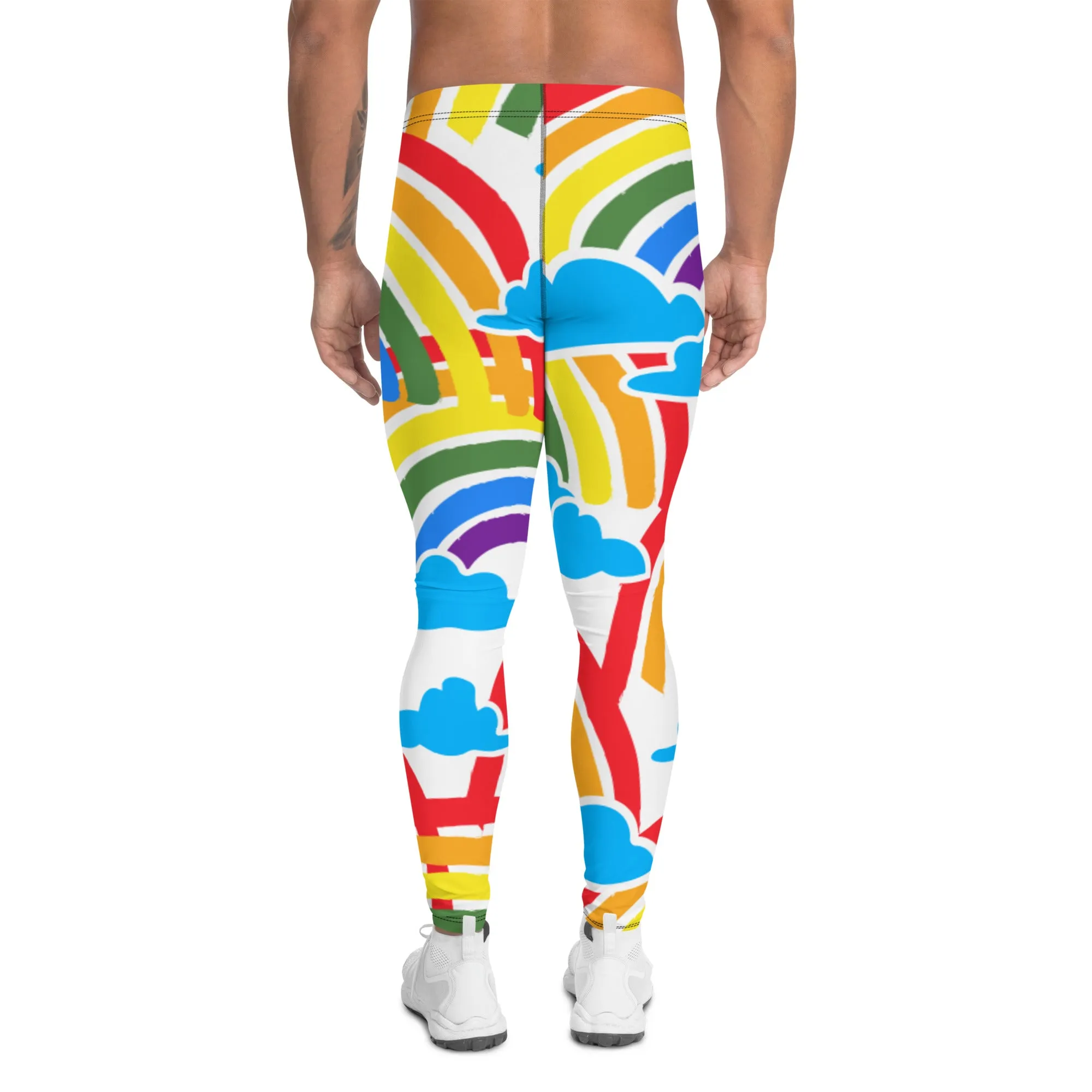 Rainbow Striped Men's Leggings, Best Gay Pride Best Men's Leggings Pride Outfits-Made in USA/EU/MX